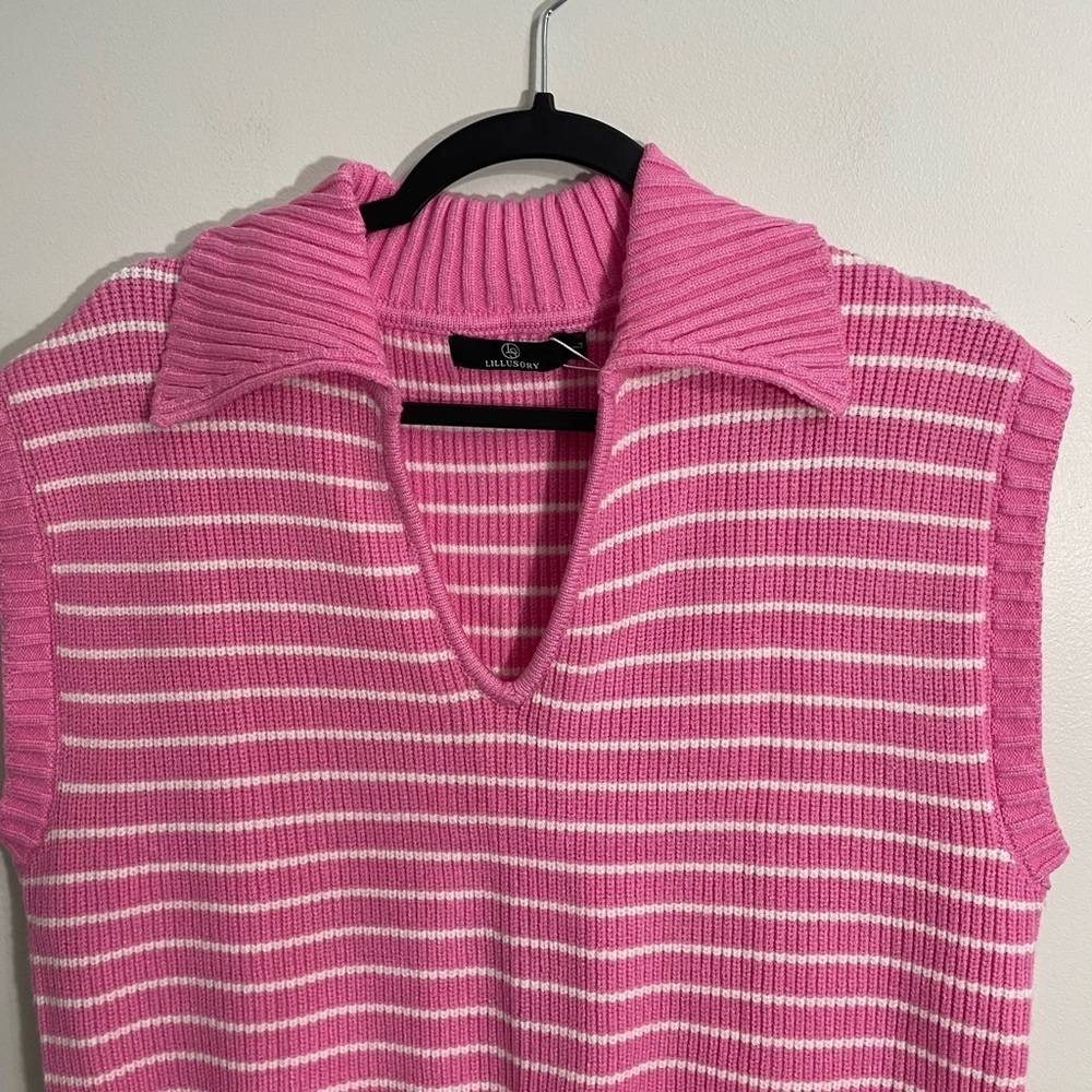 Illusory Pink Striped Sleeveless Blouse Size Large CB-AQ - Picture 2 of 5